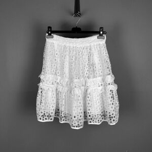 NWT Beulah Eyelet Cotton Tiered Ruffle Circle Skirt Small White KC6305 Mini Lace